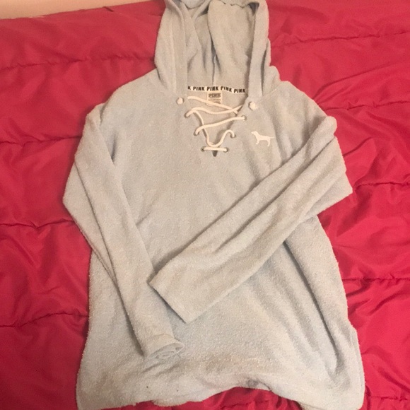 PINK Victoria's Secret Tops - Baby blue lace up hoody